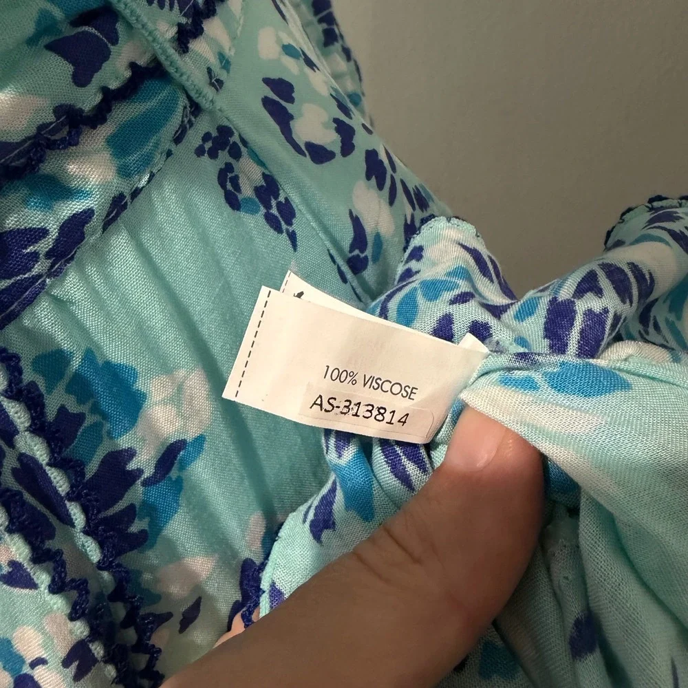 Poupette St Barth Aude‎ Mini Wrap Dress Womens Large Blue Floral Ruffle Viscose